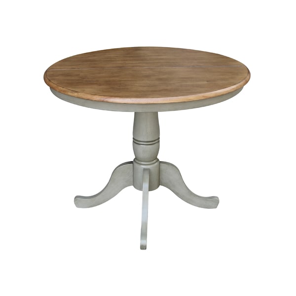 International Concepts Round 36 in Rd Top Ped Table, 12 in Leaf, Dining Ht, Hickory/Stone, 36 in W, 48 in L, 29.3 in H, Wood - K41-36RXT