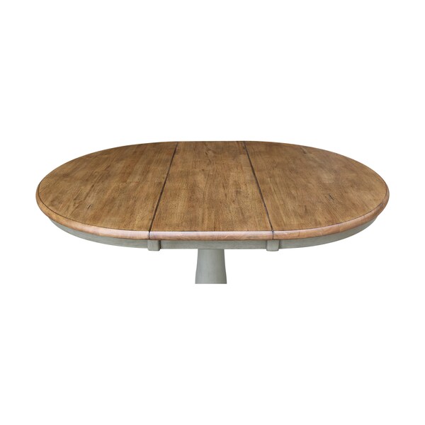 International Concepts Round 36 in Rd Top Ped Table, 12 in Leaf, Dining Ht, Hickory/Stone, 36 in W, 48 in L, 29.3 in H, Wood - K41-36RXT