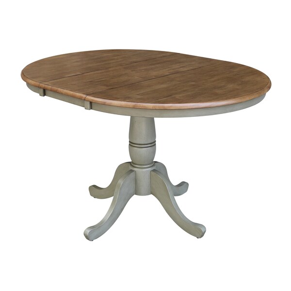 International Concepts Round 36 in Rd Top Ped Table, 12 in Leaf, Dining Ht, Hickory/Stone, 36 in W, 48 in L, 29.3 in H, Wood - K41-36RXT