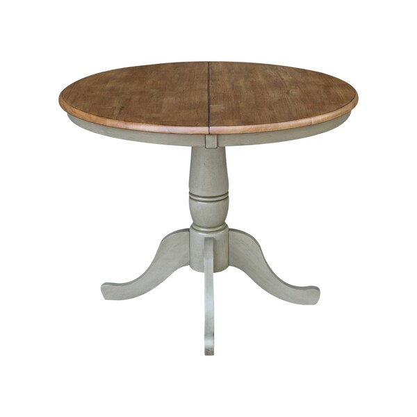International Concepts Round 36 in Rd Top Ped Table, 12 in Leaf, Dining Ht, Hickory/Stone, 36 in W, 48 in L, 29.3 in H, Wood - K41-36RXT