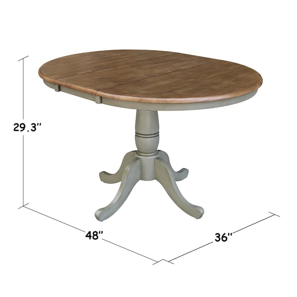 International Concepts Round 36 in Rd Top Ped Table, 12 in Leaf, Dining Ht, Hickory/Stone, 36 in W, 48 in L, 29.3 in H, Wood - K41-36RXT