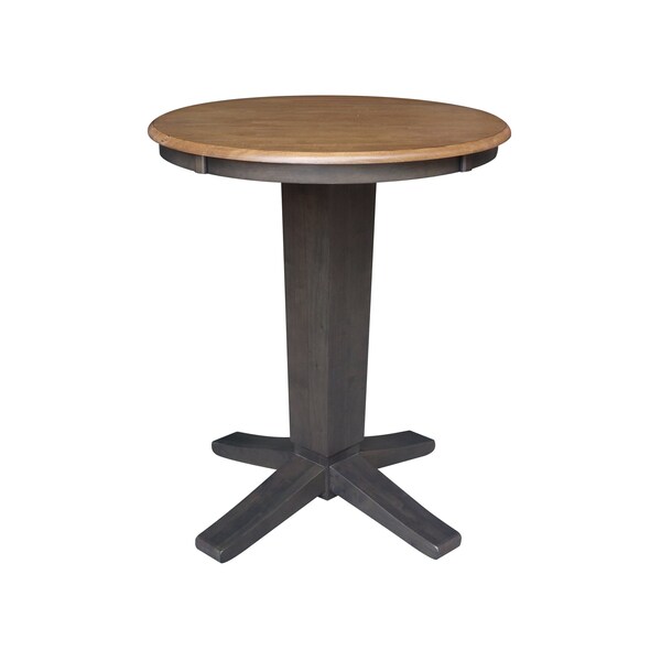 International Concepts 30 in. Solid Wood Round Top Dining Table with 2 Counter Height Stools in Washed Coal - K45-30RT-23B-S102-2