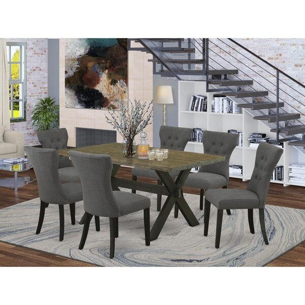 East West Furniture 7 Piece X-Style Rectangular Dining Table Set - Dark Gotham Gray - X676GA650-7