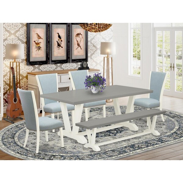 East West Furniture 6 Piece V-Style Modern Dining Table Set - Linen White - V097VE215-6