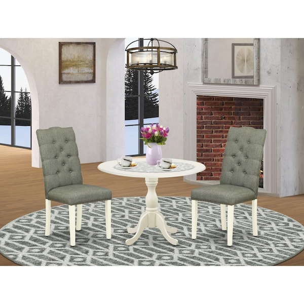East West Furniture 3 Piece Dublin Dining Room Set - Linen White - DMEL3-LWH-07