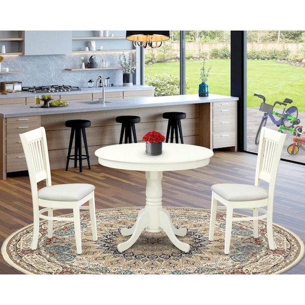 East West Furniture 3 Piece Antique Dining Room Table Set - Linen White - ANVA3-LWH-C