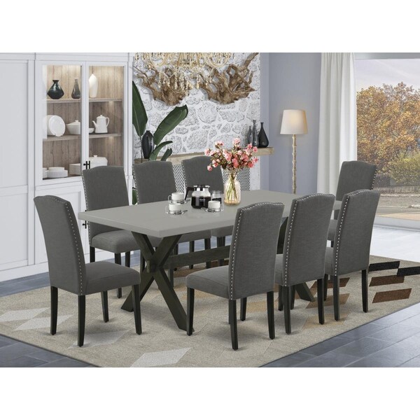 East West Furniture 9 Piece X-Style Dining Room Set - Dark Gotham Gray - X697EN120-9