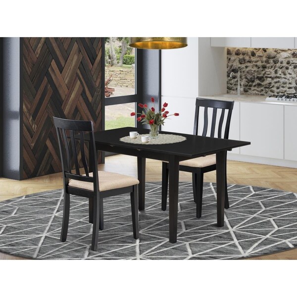 East West Furniture 3 Piece Norfolk Wood Dining Table Set - Black - NOAN3-BLK-C