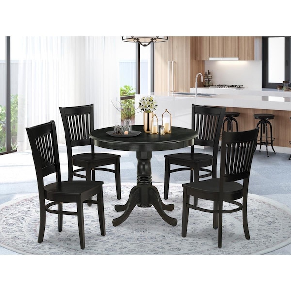 East West Furniture 5 Piece Antique Dining Room Set - Black - ANVA5-BLK-W