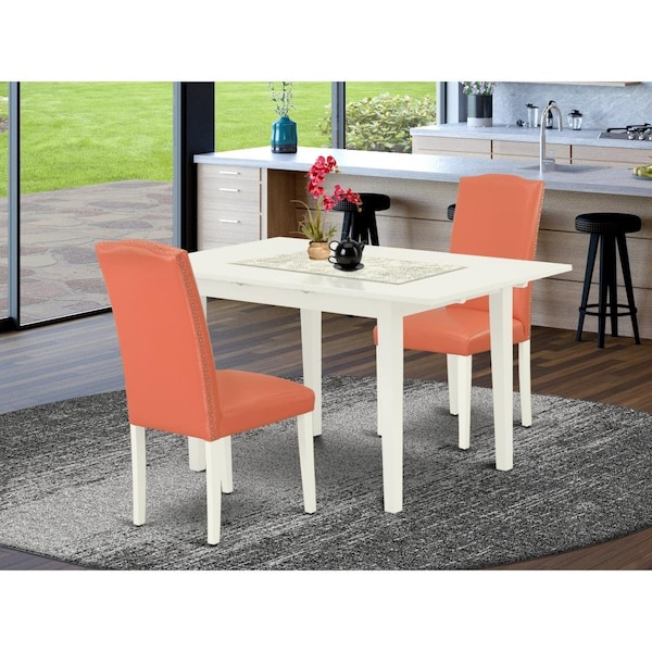East West Furniture 3 Piece Norfolk Rectangle Dinette Set - Linen White - NOEN3-LWH-78