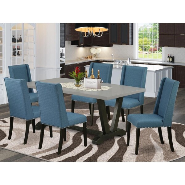 East West Furniture 7 Piece V-Style Kitchen Table Set - Mineral Blue - V697FL121-7