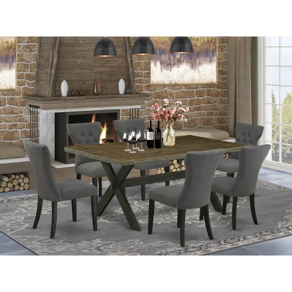 East West Furniture 7 Piece X-Style Kitchen Dining Table Set - Dark Gotham Gray - X677GA650-7