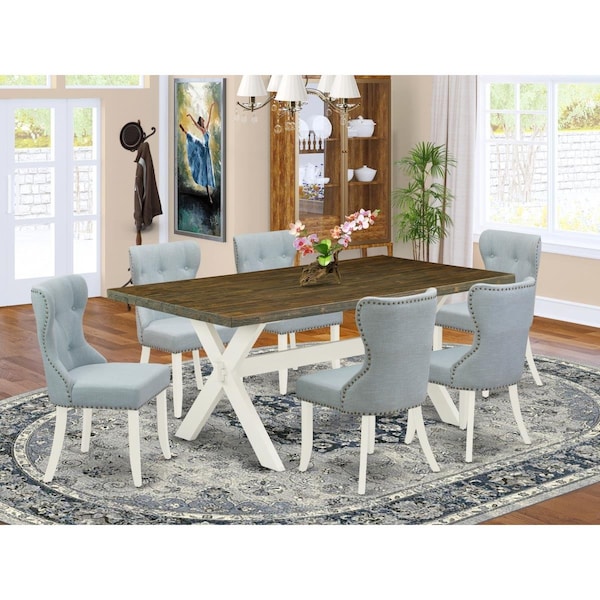 East West Furniture 7 Piece X-Style Dining Room Set - Linen White - X077SI215-7