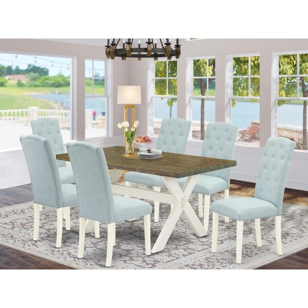 East West Furniture 7 Piece X-Style Modern Dining Set - Linen White - X076CE215-7