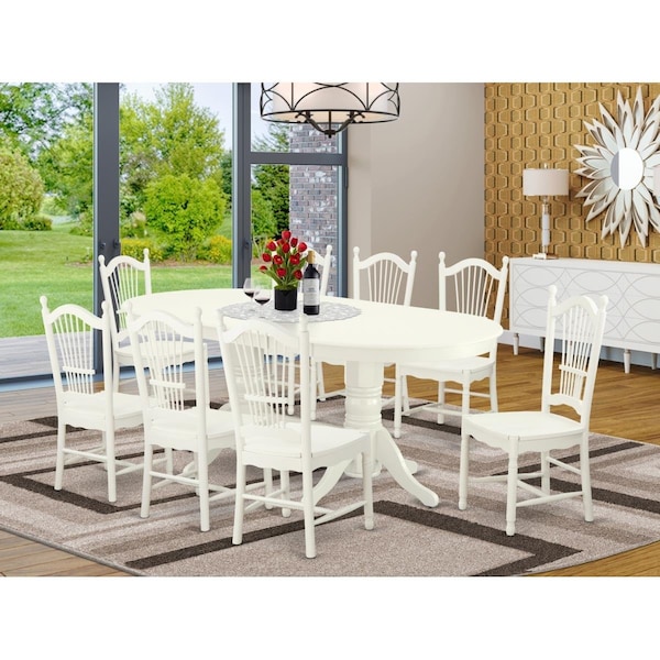 East West Furniture 9 Piece Vancouver Kitchen Furniture Set - Linen White - VADO9-LWH-W