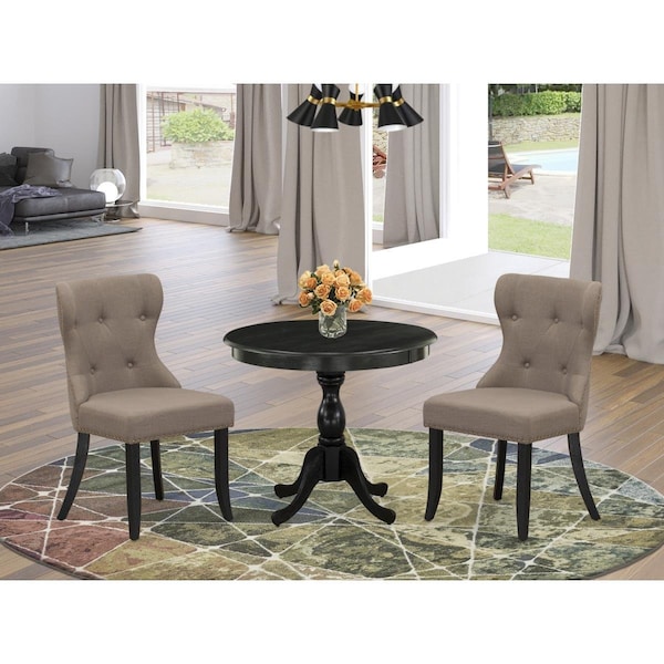 East West Furniture 3 Piece Antique Dining Table Set - Wire Brushed Black - AMSI3-ABK-48