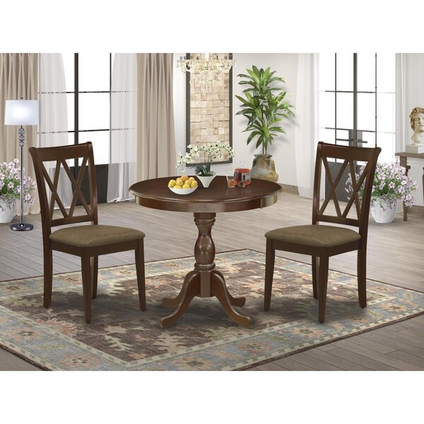 East West Furniture 3 Piece Antique Dining Room Table Set - Linen White - AMCL3-MAH-C