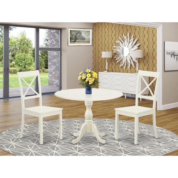 East West Furniture 3 Piece Dublin Dinning Room Table Set - Linen White - DMBO3-LWH-W