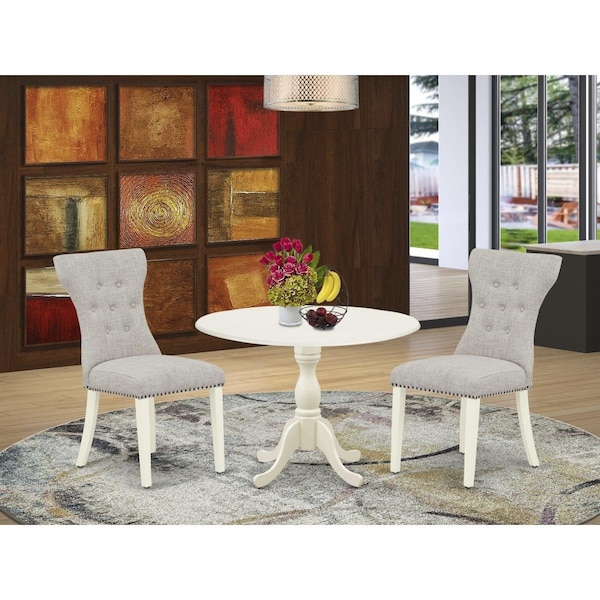 East West Furniture 3 Piece Dublin Kitchen Table Set - Linen White - DMGA3-LWH-35