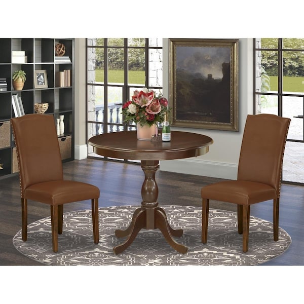 East West Furniture 3 Piece Antique Dinette Set - Mahogany - AMEN3-MAH-66