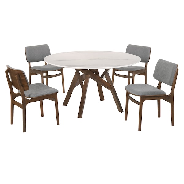 Armen Living Venus and Lima 5 Piece Walnut and Marble Round Dining Set - SETVEDIWA5C