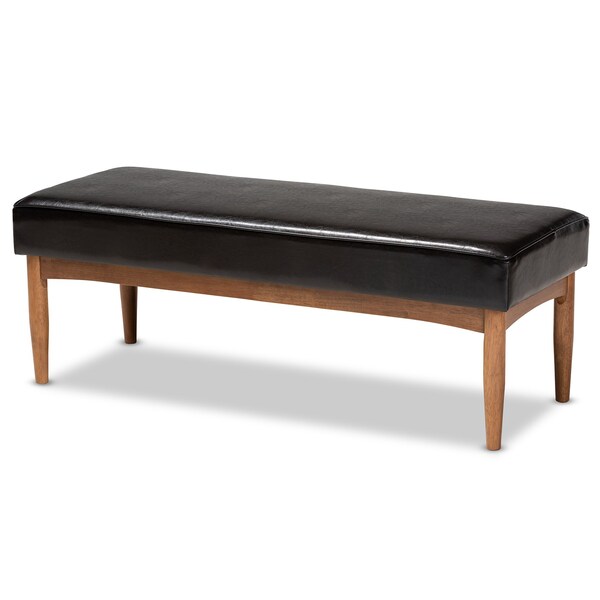 Baxton Studio Riordan Mid-Century Dark Brown Faux Leather and Walnut Brown Finished Wood 4-PC Dining Nook Set - 186-11358-10552-9305-ZORO