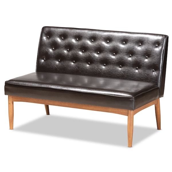 Baxton Studio Riordan Mid-Century Dark Brown Faux Leather and Walnut Brown Finished Wood 4-PC Dining Nook Set - 186-11358-10552-9305-ZORO