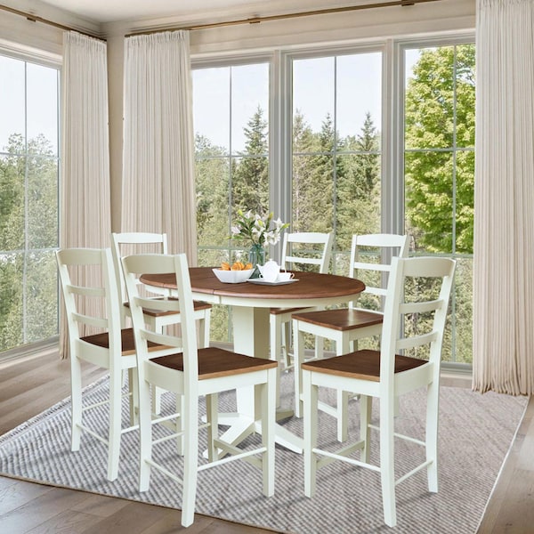 Whitewood Industries Rectangular Extension Dining Table W/ 6 Counter Height Stools, 36 in W, 36.1 in L, 48 in H, 7 - K79-36RXT-23-S402-6