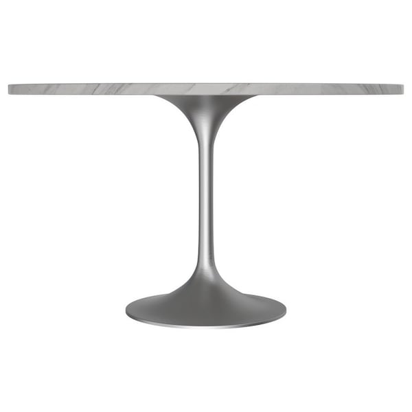 Leisuremod Round 47.24 in W, 29.35 in L, Sintered Stone/Stainless Steel, White - VT23BS-48WS
