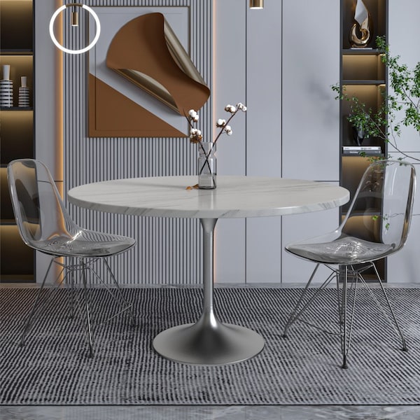 Leisuremod Round 47.24 in W, 29.35 in L, Sintered Stone/Stainless Steel, White - VT23BS-48WS