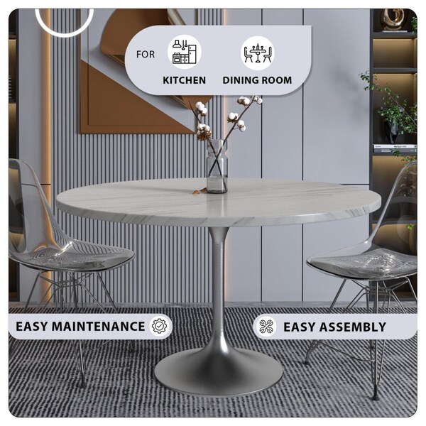 Leisuremod Round 47.24 in W, 29.35 in L, Sintered Stone/Stainless Steel, White - VT23BS-48WS
