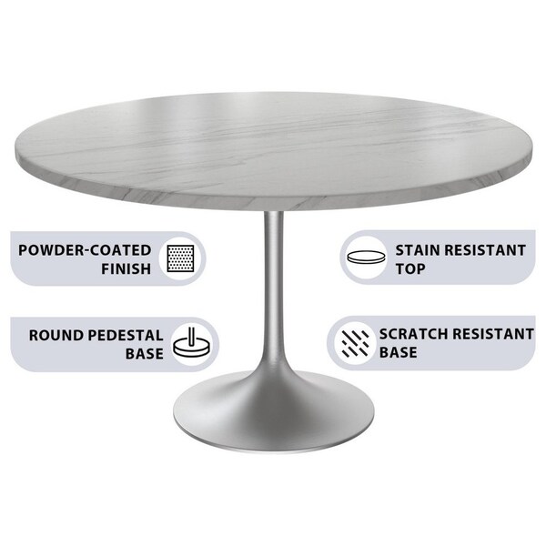 Leisuremod Round 47.24 in W, 29.35 in L, Sintered Stone/Stainless Steel, White - VT23BS-48WS