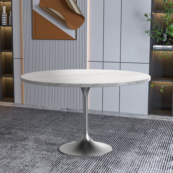 Leisuremod Round 47.24 in W, 29.35 in L, Sintered Stone/Stainless Steel, White - VT23BS-48WS
