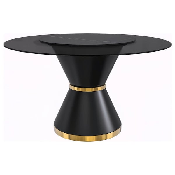 Leisuremod Round 60 in W, 29.5 in L, Glass/Steel, Black - QRBL-60BL-G
