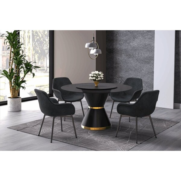 Leisuremod Round 60 in W, 29.5 in L, Glass/Steel, Black - QRBL-60BL-G