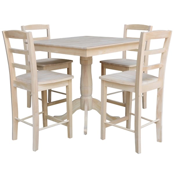 International Concepts 36 in. x 36 in. Square Top Pedestal Table  With 4 Counter Height Stools Set of 5 - K-3636TP-6B-S402-4