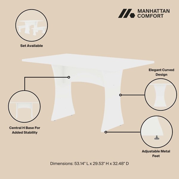 Manhattan Comfort Coney Dining Set of 3 in White - 186GMC1