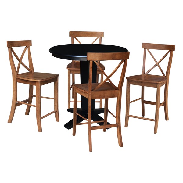International Concepts 36 in. Solid Wood Round Top Dining Table with 4 Counter Height Stools in Black/Distressed Oak - K46-36RT-23-S4261324