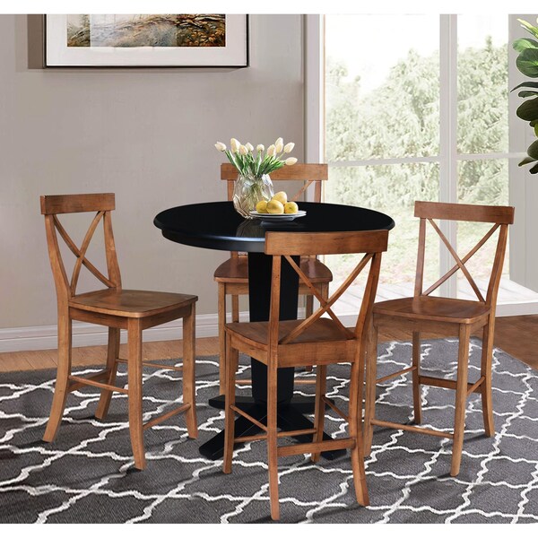 International Concepts 36 in. Solid Wood Round Top Dining Table with 4 Counter Height Stools in Black/Distressed Oak - K46-36RT-23-S4261324