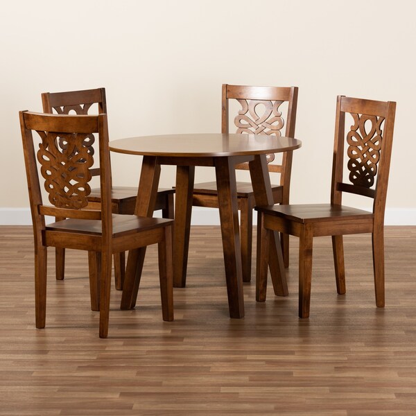 Baxton Studio Mina Modern and Contemporary Transitional Walnut Brown Finished Wood 5-Piece Dining Set - 178-11383-10895-ZORO