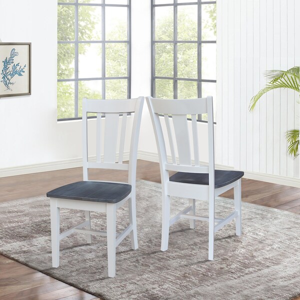 International Concepts 36 in. Solid Wood Round Top Pedestal Dining Table with 4 Dining Chairs in White/Heather Gray - K05-36RT-27B-C10-4