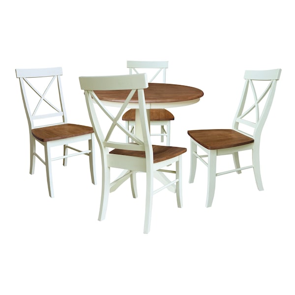 Whitewood Industries Rectangular Fixed Top Table W/ 2 Chairs, 36 in W, 29.9 in L, 36 in H, Parawood, Hickory/Shell, 3 - K79-36RT-27B-C617-2
