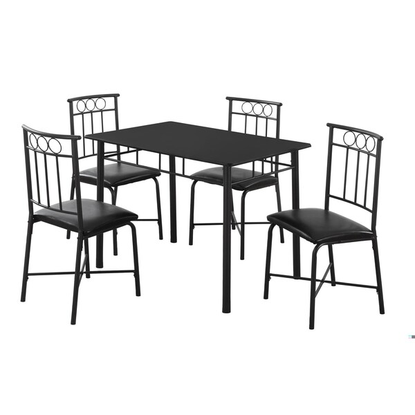 Homeroots 35.5 in. Black Leather Look Polyurethane, Foam & Metal Dining Set - 5 Piece - 332567