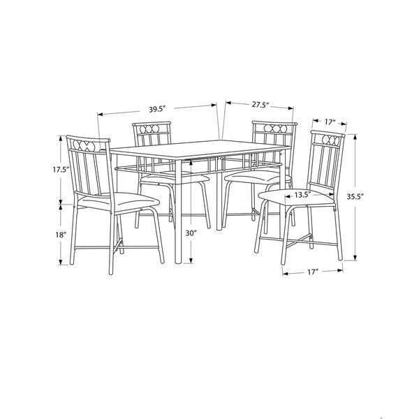 Homeroots 35.5 in. Black Leather Look Polyurethane, Foam & Metal Dining Set - 5 Piece - 332567