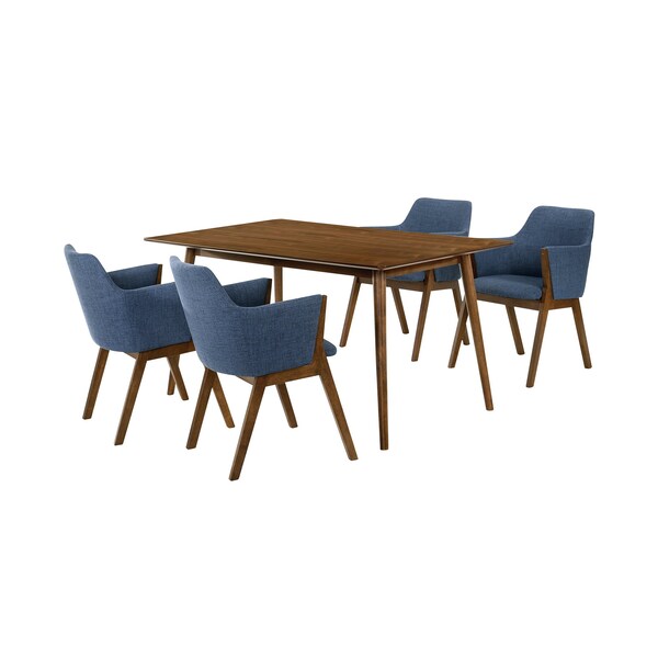 Armen Living Westmont and Renzo Blue and Walnut 5 Piece Dining Set - SETWEDI5REWABLU