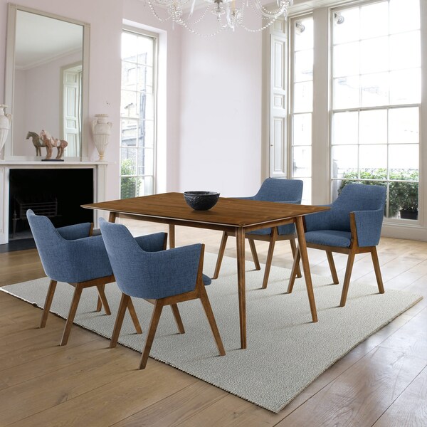 Armen Living Westmont and Renzo Blue and Walnut 5 Piece Dining Set - SETWEDI5REWABLU