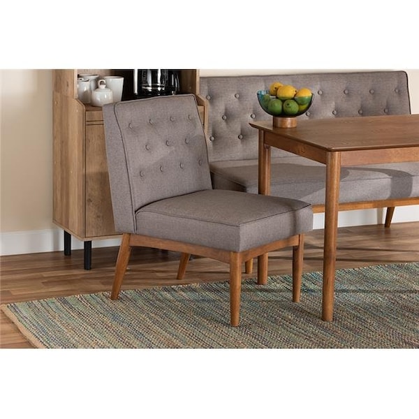 Wholesale Interiors Wholesale Interiors BBT8051.13-Grey-Walnut-CC Baxton Studio Riordan Mid-Century Modern Grey Fabric Upholstered & Walnut Brown Finished Wood Dining Chair - BBT8051.13-GREY/WALNUT-CC
