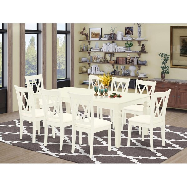 East West Furniture 9 Piece Logan Dining Set - Linen White - LGCL9-LWH-C