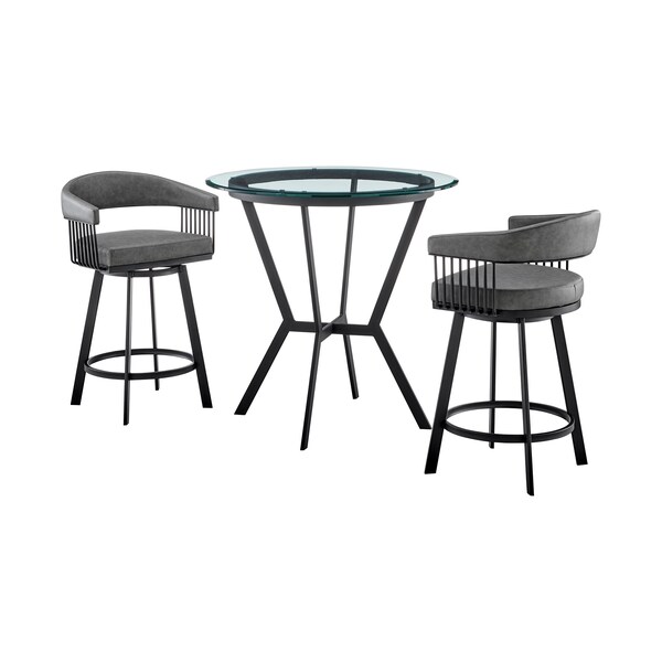 Armen Living Naomi and Chelsea 3-Piece Counter Height Dining Set in Black Metal and Gray Faux Leather - SETNMCHGRBL3