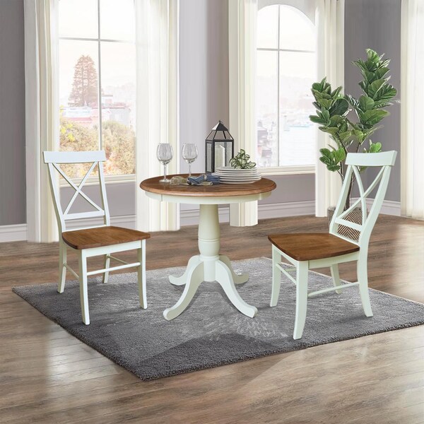 Whitewood Industries Rectangular Fixed Top Table W/ 2 Chairs, 30 in W, 29.9 in L, 30 in H, Parawood, Hickory/Shell - K79-30RT-C613-2